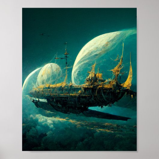 Space Galleon Sci-Fi Art Poster (Voorkant)