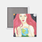 Space Girl - 2 inch vierkante magneet (Voorkant / Achterkant)