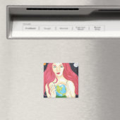 Space Girl - 2 inch vierkante magneet (Insitu (Vaatwasser))