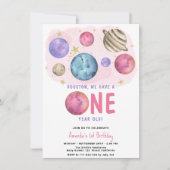 Space Girl Eerste Verjaardag Moon Star Party Kaart (Voorkant)