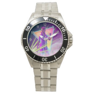 Space Girl Synthwave Cyberpunk Futuristic Art Horloge