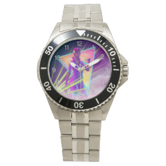 Space Girl Synthwave Cyberpunk Futuristic Art Horloge