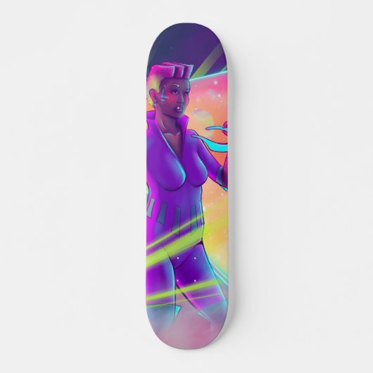 Space Girl Synthwave Cyberpunk Futuristic Art Persoonlijk Skateboard (Voorkant)