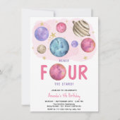 Space Girl Vierde Verjaardag Star Party Kaart (Voorkant)