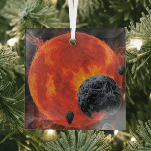 Space Graveyard Skull Halloween Galaxy of Horrors Glas Ornament