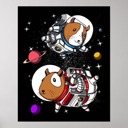 Space Guinee Varkens Astronauts Cosmic Cavy Pet Poster (Voorkant)