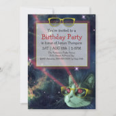 Space Hipster Cat Birthday Uitnodiging (Voorkant)