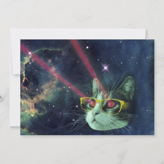Space Hipster Cat Birthday Uitnodiging (Achterkant)