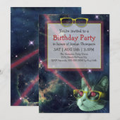 Space Hipster Cat Birthday Uitnodiging (Voorkant / Achterkant)