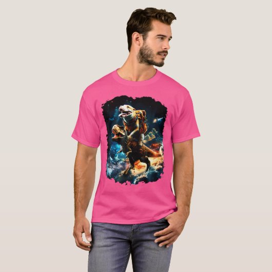 Space Hondenliefhebber Riding Dinosaur T Rex T-shirt (Voorkant volledig)