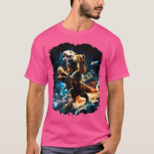 Space Hondenliefhebber Riding Dinosaur T Rex T-shirt (Voorkant)