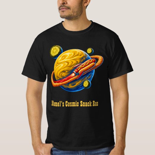 Space Hotdog Mosterd Planeet Omloop T-shirt (Voorkant)