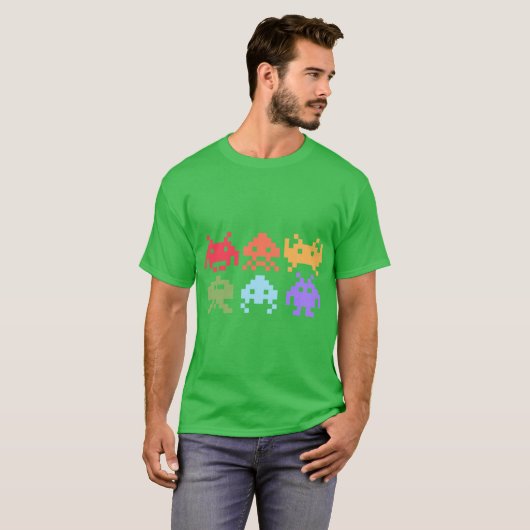 Space Invaders Piel Art Rainbow Aliens girl friend T-shirt (Voorkant volledig)