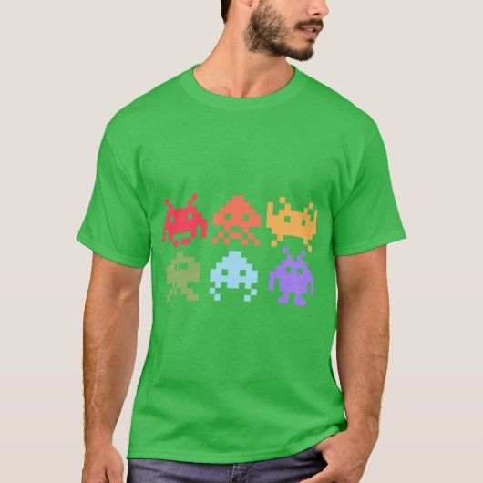 Space Invaders Piel Art Rainbow Aliens girl friend T-shirt (Voorkant)