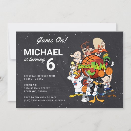 SPACE JAM™ Chalkboard Birthday Uitnodiging (Voorkant)