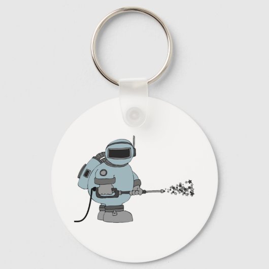 Space Janitor Spraying Stars Sci-Fi Astronaut Sleutelhanger (Voorkant)
