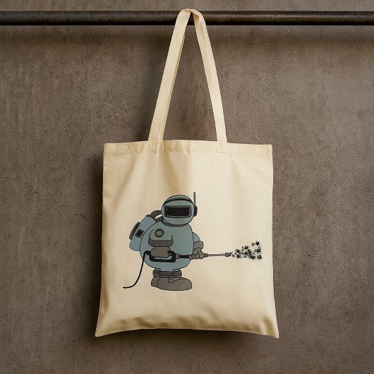Space Janitor Spraying Stars Sci-Fi Astronaut Tote Bag