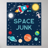 Space Junk Astronaut Planets Birthday Snack Sign Poster (Voorkant)