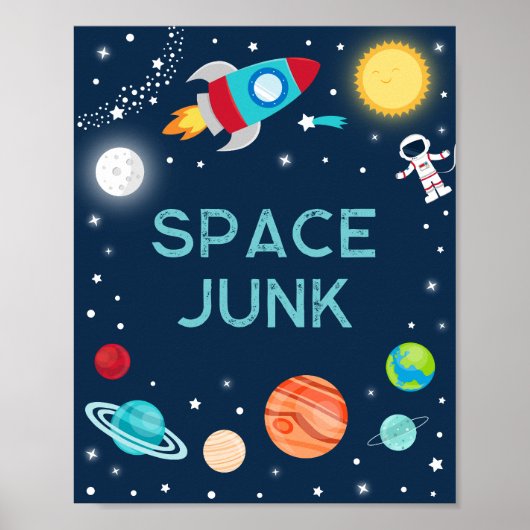 Space Junk Astronaut Planets Birthday Snack Sign Poster (Voorkant)