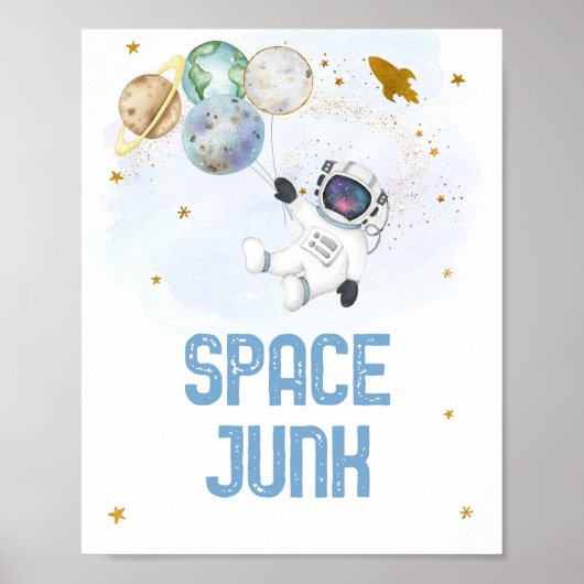 Space Junk Astronaut Space Birthday Snack Sign Poster (Voorkant)