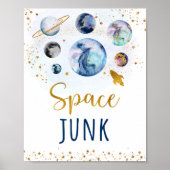 Space Junk Galaxy Blue Gold Birthday Sign Poster (Voorkant)
