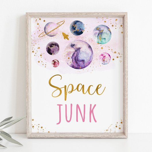 Space Junk Pink Gold Snacks verjaardagsgeblog Poster