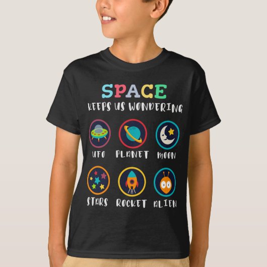 Space keeps us wondering t-shirt (Voorkant)