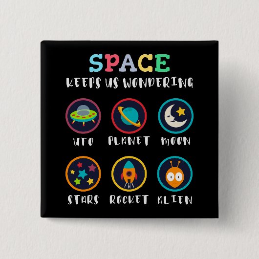 Space keeps us wondering vierkante button 5,1 cm (Voorkant)