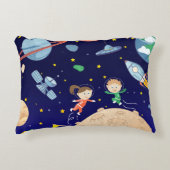 Space kids moon landing spaceship satelliet stars accent kussen (Voorkant)