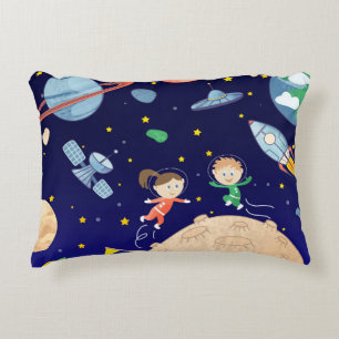 Space kids moon landing spaceship satelliet stars accent kussen