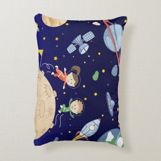 Space kids moon landing spaceship satelliet stars accent kussen (Achterkant (Verticaal))