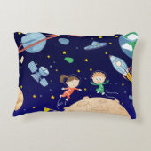 Space kids moon landing spaceship satelliet stars accent kussen (Achterkant)