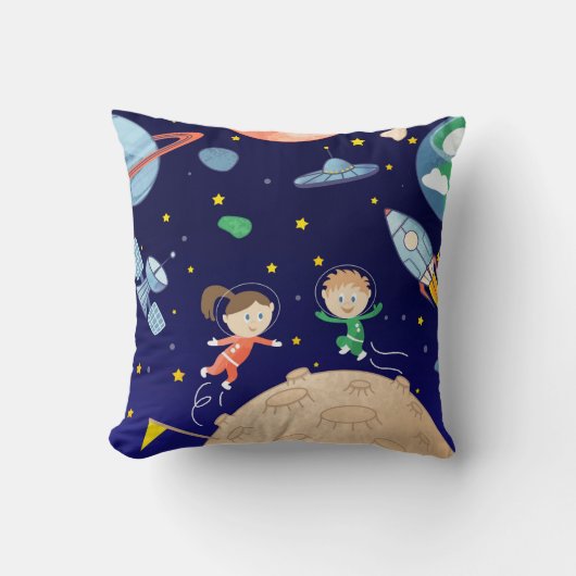 Space kids moon landing spaceship satelliet stars kussen (Voorkant)