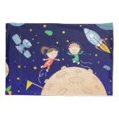 Space kids moon landing spaceship satelliet stars kussensloop (Achterkant)