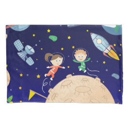 Space kids moon landing spaceship satelliet stars kussensloop