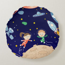 Space kids moon landing spaceship satelliet stars rond kussen