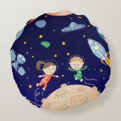 Space kids moon landing spaceship satelliet stars rond kussen (Achterkant)