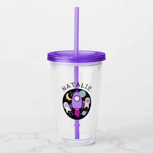 Space Kitten Kat Astronaut Meisjes Gepersonaliseer Acryl Drinkbeker (Voorkant)