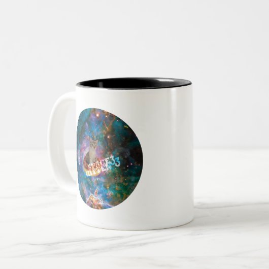 Space Kitten Merch Tweekleurige Koffiemok (Voorkant links)