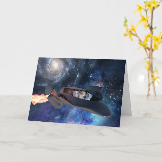 Space Kittens Joyride Farewell Kaart (Gele Bloem)