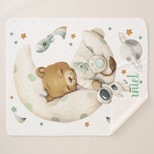 Space Lion Sherpa Blanket Sherpa Deken (Voorkant (horizontaal))