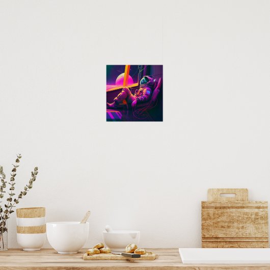 "Space Lounge" — Futuristic Neon Art Poster (Keuken)