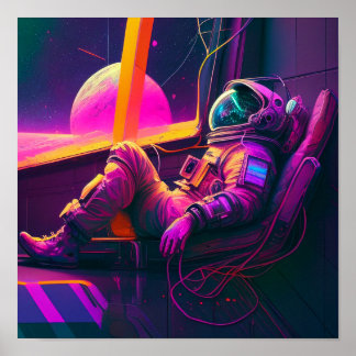 "Space Lounge" — Futuristic Neon Art Poster