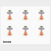 Space Love Alien Valentijn Ronde Sticker (Vel)