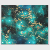 Space Marble Green Sterrennacht Golden Cadeaupapier (Vlak)