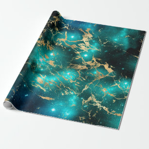 Space Marble Green Sterrennacht Golden Cadeaupapier