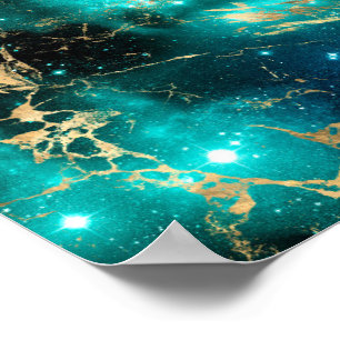 Space Marble Green Sterrennacht Golden Poster
