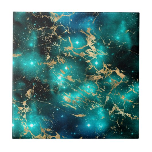 Space Marble Green Sterrennacht Golden Tegeltje (Voorkant)