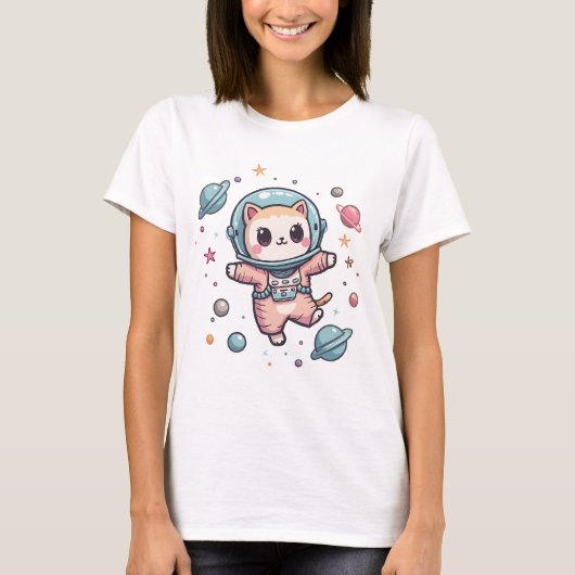 Space Meow-naut, schattige kawaii kat T-shirt (Voorkant)