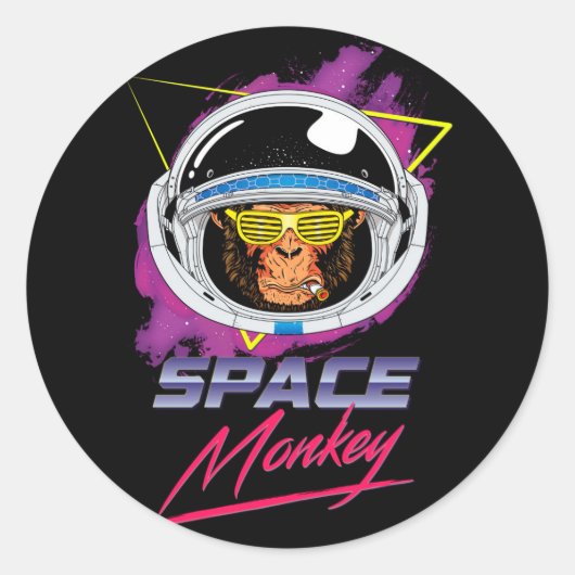 Space Monkey 80's Ronde Sticker (Voorkant)